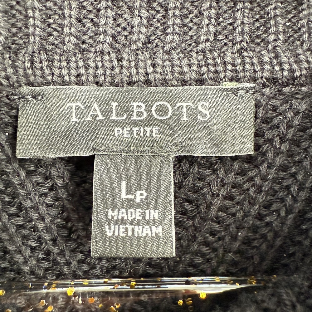 Talbots Sweater Womens Large Petite Black Cowl Neck Ribbed Long Sleeve Pullover - Picture 2 of 8
